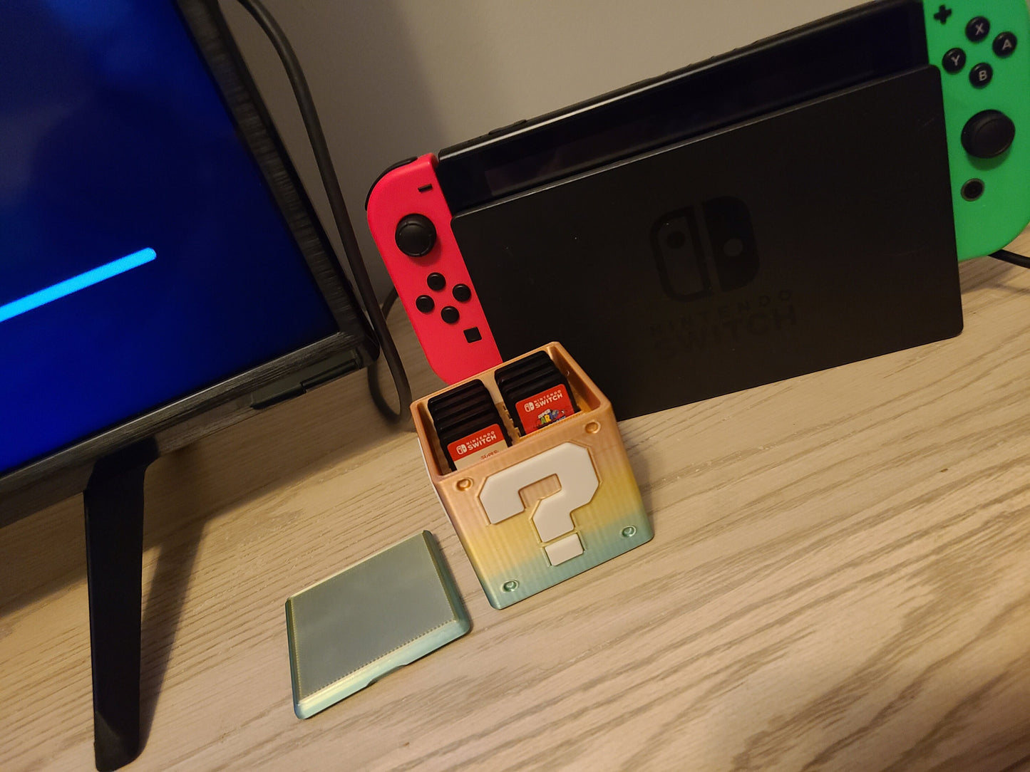 Nintendo Switch 14 Game SD Card Holder Question Mark Mario Block Retro Game Gaming Smash Bros Yellow Rainbow